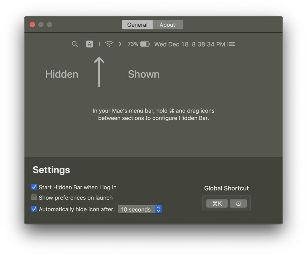 Hidden bzw. Hidden Bar hilft dabei, die macOS Menüleiste übersichtlich zu halten. Ab macOS 10.12 auf Intel-Macs sowie auf aktuellen Systemen am M1-Mac ist die App nutzbar.
