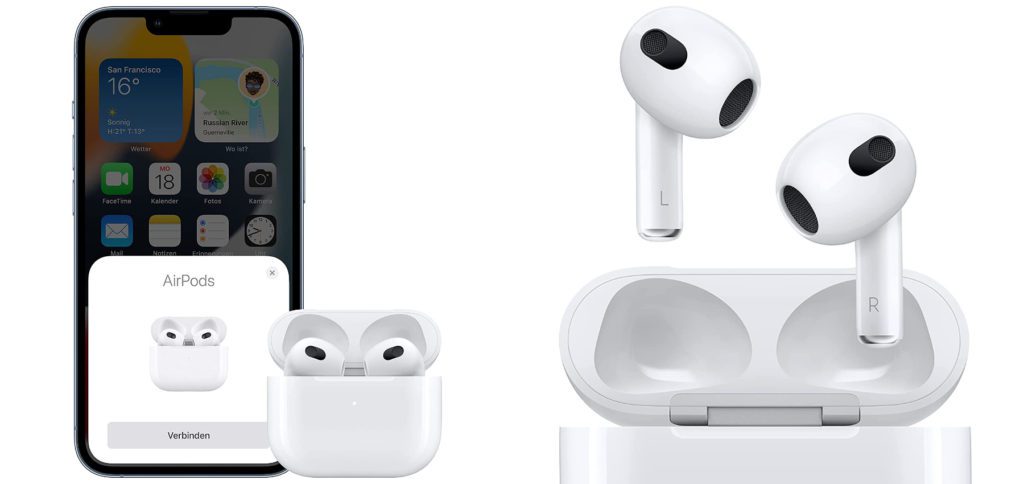 Wenn ihr die Apple AirPods (3. Gen) kaufen wollt, dann geht das bei Amazon mit Prime-Versand. Die neuen Kopfhörer mit Bluetooth 5.0, 3D-Audio, Drucksensor und weiteren tollen Features sind damit schnell bei euch zuhause.