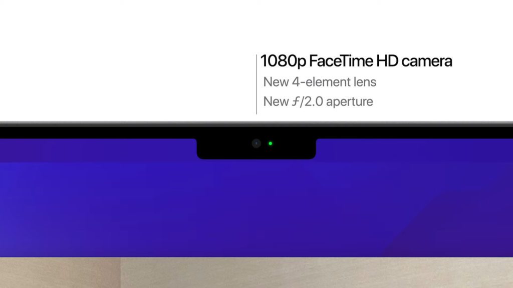 Zwar wurde die neue 1080p FaceTime-Kamera gezeigt, die Notch, in der sie eingebettet ist, wurde aber nicht thematisiert. Sie wurde mit möglichst dunkler Umgebung dargestellt. Ein Trick, den wir bereits vom iPhone kennen.