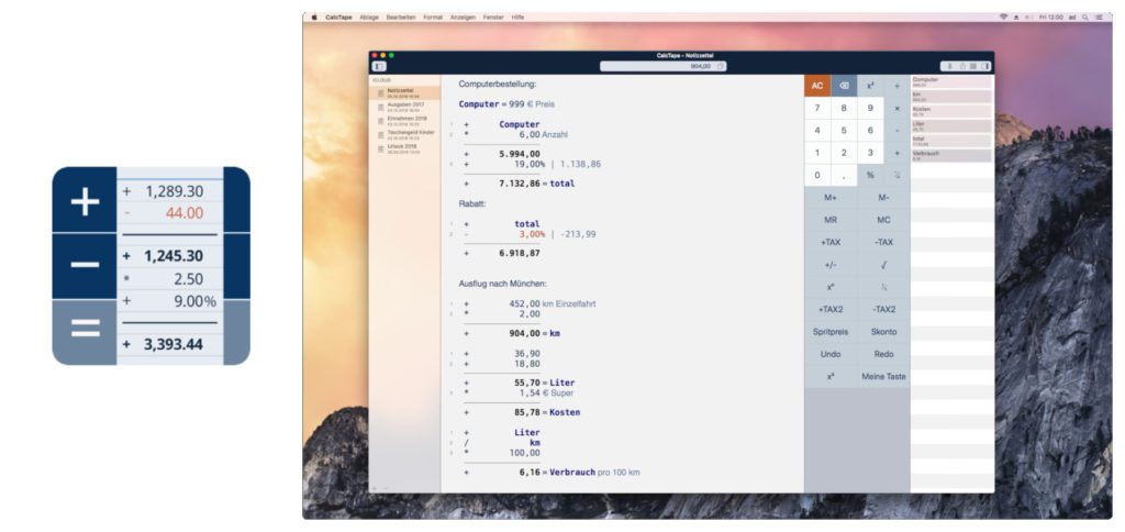 In der CalcTape App könnt ihr Berechnungen übersichtlich ordnen, speichern und nachträglich verbessern. Es ist die bessere Rechner-App für den Mac, die neben dem Taschenrechner weitere praktische Funktionen bietet.
