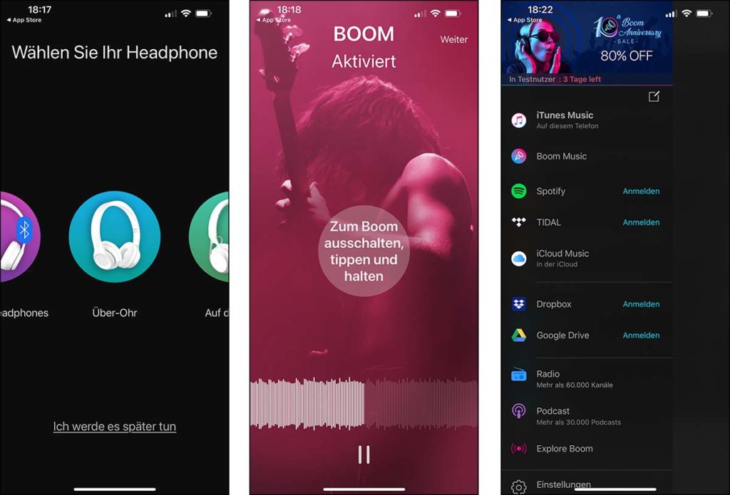 Die iPhone-App von Boom 3D kann den Sound am iPhone ebenfalls verbessern, wie die Mac-App, aber durch die Einschränkungen des Betriebssystems kann sie nicht so global arbeiten, wie am Mac. Trotzdem ist eine Integration einiger Dienste bereits vorhanden – nur Apple Music fehlt mir leider.