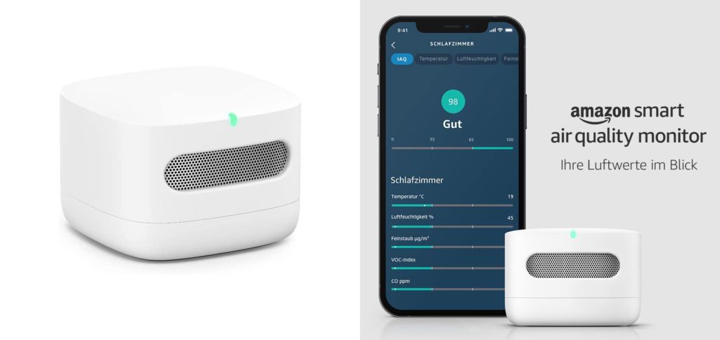 Der Amazon Smart Air Quality Monitor misst die Luftqualität und gibt sie per App oder Echo-Lautsprecher aus. Über Alexa könnt ihr einfach nach der Qualität der Luft fragen. Hier findet ihr weitere Details und Alternativen fürs Smart Home mit HomeKit von Apple.