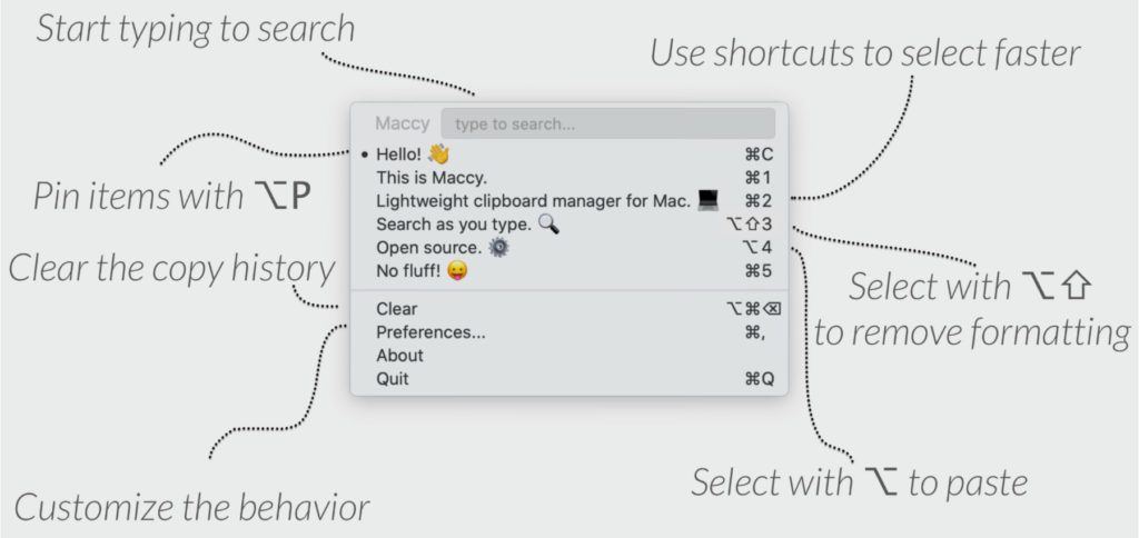 Die Maccy App ist ein Clipboard Manager für den Apple Mac. Sie speichert die letzten Einträge der macOS-Zwischenablage und sorgt dafür, dass man sie schnell und einfach nutzen kann. Der Download kann aus dem Mac App Store (kostenpflichtig) oder von GitHub (gratis) realisiert werden.