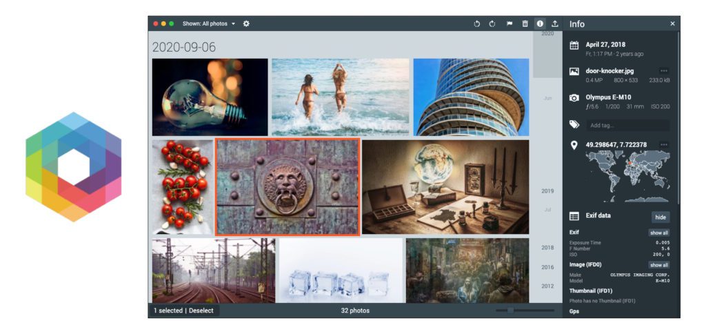 Mit der Picturama App für macOS, Windows und Linux behaltet ihr eure Fotos und Bilder im Blick. Zudem werden Meta- und Exif-Daten angezeigt. Mit der kostenlosen Open-Source-Software lassen sich die Fotos auch drehen und zuschneiden.