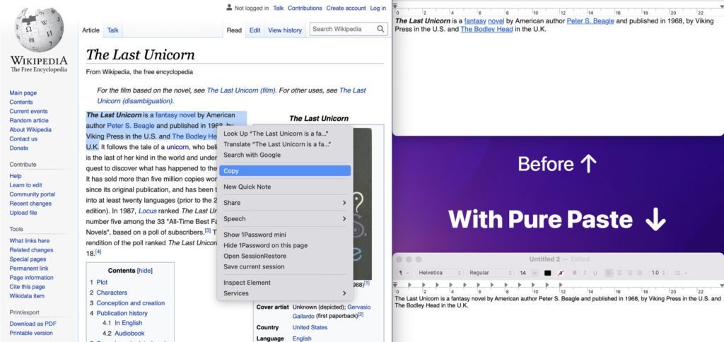 Mit Pure Paste könnt ihr am Mac Texte ohne Formatierung kopieren und einfügen. Das kostenlose macOS-Tool lässt sich in der Menüleiste nieder und kann von dort aus individuell genutzt werden.
