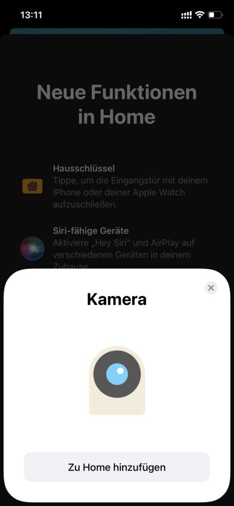 Aufgrund des HomeKit QR-Codes am Boden des Geräts ist es schnell in der Apple Home App hinzugefügt.