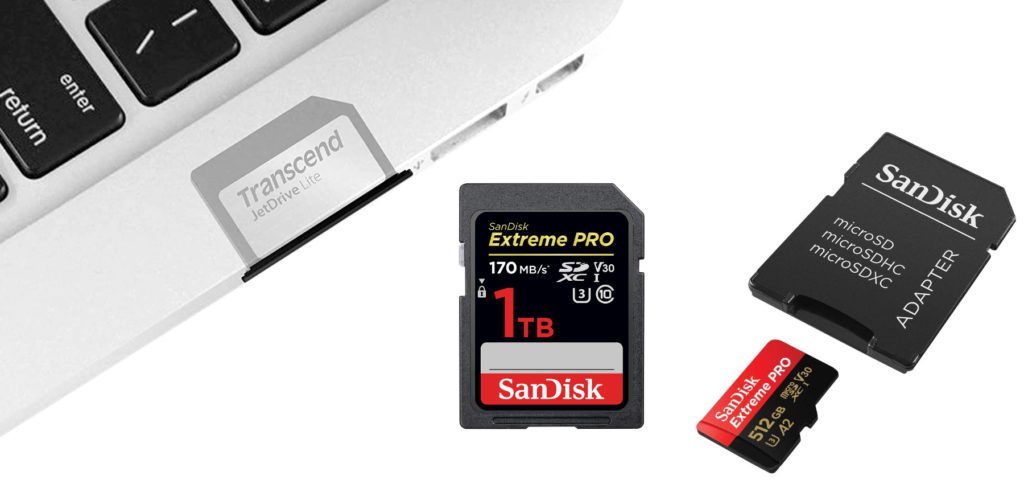 Mit einer genau passenden SD-Karte (Transcend JetDrive Lite) oder einer regulären SD- bzw. microSD-<a class=
