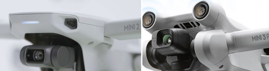 Ein Vergleich der Kamera-Gimbals von DJI Mini 2 und DJI Mini 3 Pro zeigt, dass die ND-Filter nicht kompatibel sein können.
