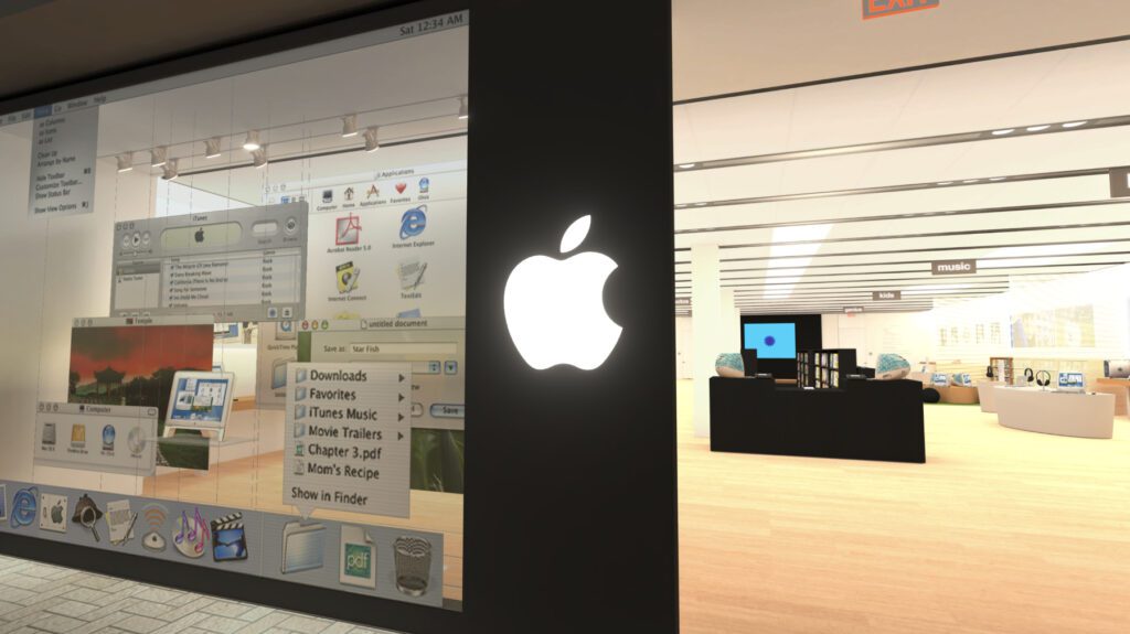 Schaufenster, Außenbeleuchtung, Innenraum – mit der Shop Different App aus dem The Apple Store Time Machine Download könnt ihr euch verschiedene Läden in einer detailreichen 3D-Umgebung anschauen. Das hier ist nur ein Screenshot zur Einstimmung.