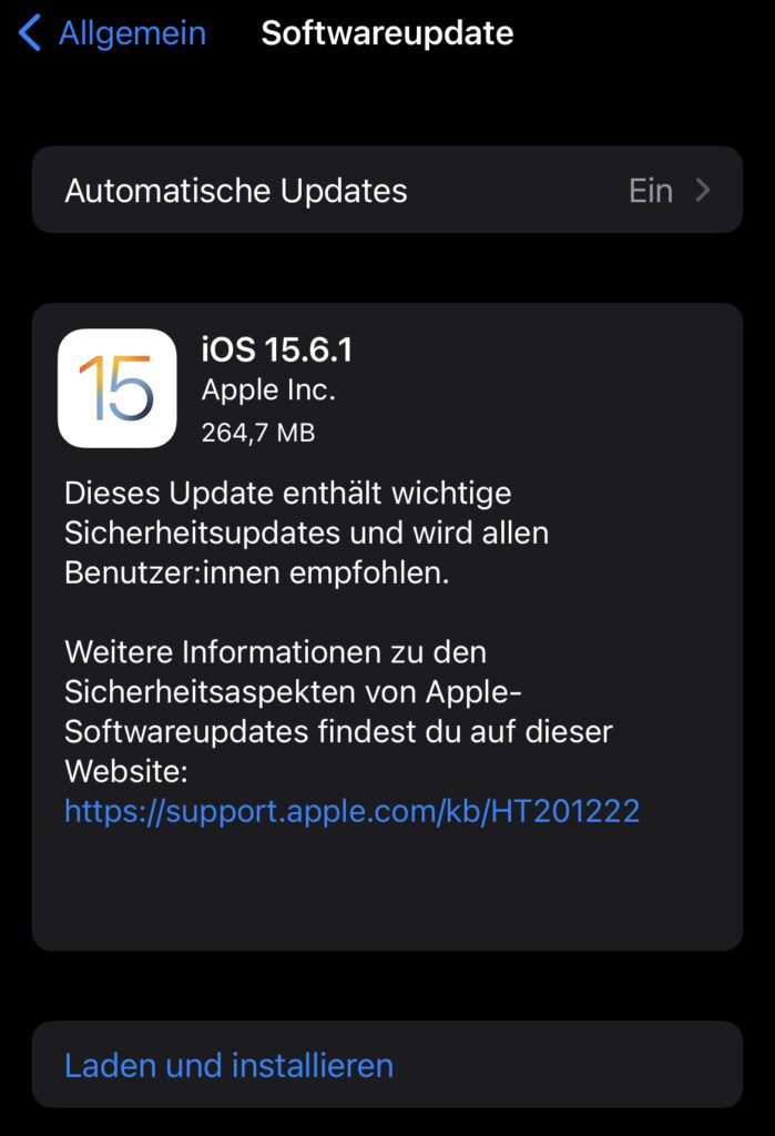 Für das iPhone und den iPod touch von 2019 steht iOS 15.6.1 bereit, um Sicherheitslücken im Hinblick auf Kernel und WebKit zu schließen. Mit diesem Update schützt ihr euch vor Malware. Auf dem iPad heißt das Pendant dazu iPadOS 15.6.1.