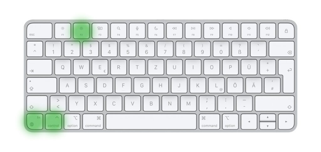 Wollt ihr am Mac, iMac oder MacBook mit der Tastatur in der Menüleiste navigieren, klappt das über die Tastenkombination control + F2 bzw. control + fn +F2.