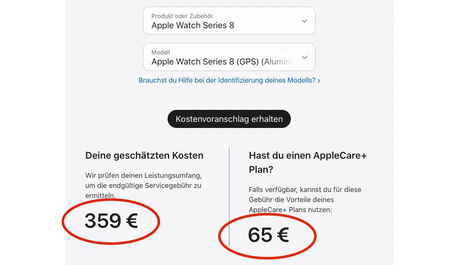 Wenn man so unachtsam ist, wie ich es bin, dann ist die Buchung von Apple Care+ eine vernünftige Entscheidung. Diese Berechnung oben stammt direkt von der Apple-Seite.