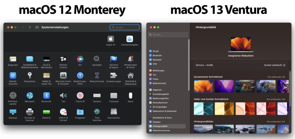 Wie vorher schon aus den Betas von macOS 13 bekannt: Die Systemeinstellungen wurden komplett überarbeitet und dem mobilen Design des iPads angepasst.