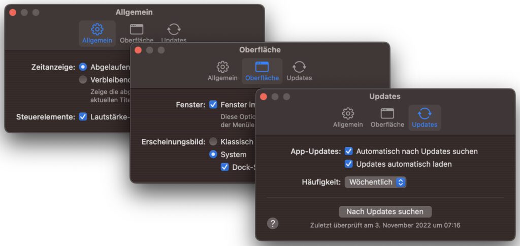 In den Einstellungen, die u. a. auf Deutsch verfügbar sind, können – nebst anderen Sachen – Anpassungen für das Erscheinungsbild der App und des Dock-Symbols vorgenommen werden.