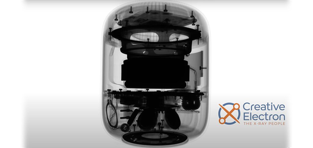 Der Apple HomePod 2 Teardown von iFixit zeigt das Innere des neuen Smart Speakers. Im Video werden neben Röntgen-Aufnahmen auch der Tieftöner in Aktion sowie die Position des Luftfeuchte-Sensors gezeigt. Bildquelle: YouTube / iFixit