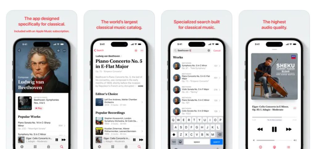 Apple Music Classical im App Store für iOS auf dem Apple iPhone. Die neue App, die ab dem 28. März 2023 zur Verfügung stehen soll, kann mit einem Apple Music Abo genutzt werden.