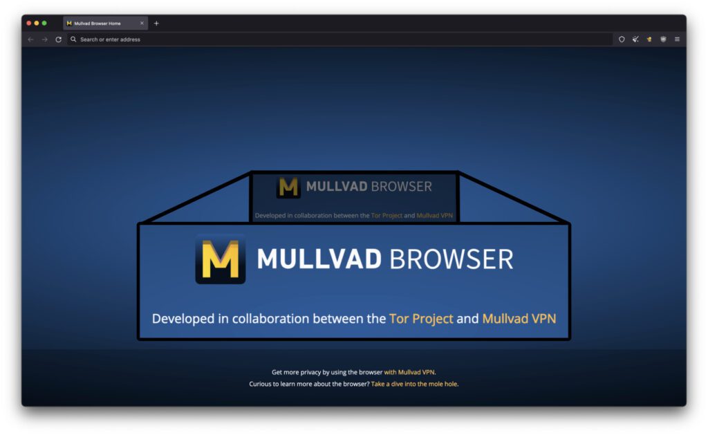 Auf der Startseite des Mullvad Webbrowsers wird man direkt darauf hingewiesen, dass dieses Programm gemeinsam mit dem Tor Project entwickelt wurde.