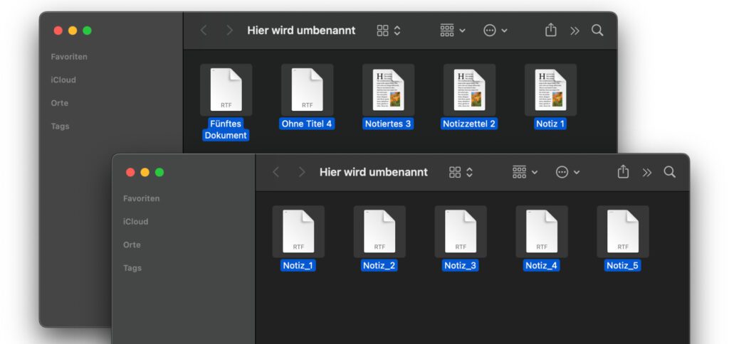 Am Apple Mac könnt ihr direkt im Finder mehrere Dateien gleichzeitig umbenennen und nummerieren. Neben nützlichen Optionen für neue Dateinamen habe ich dabei einen Kritikpunkt gefunden.