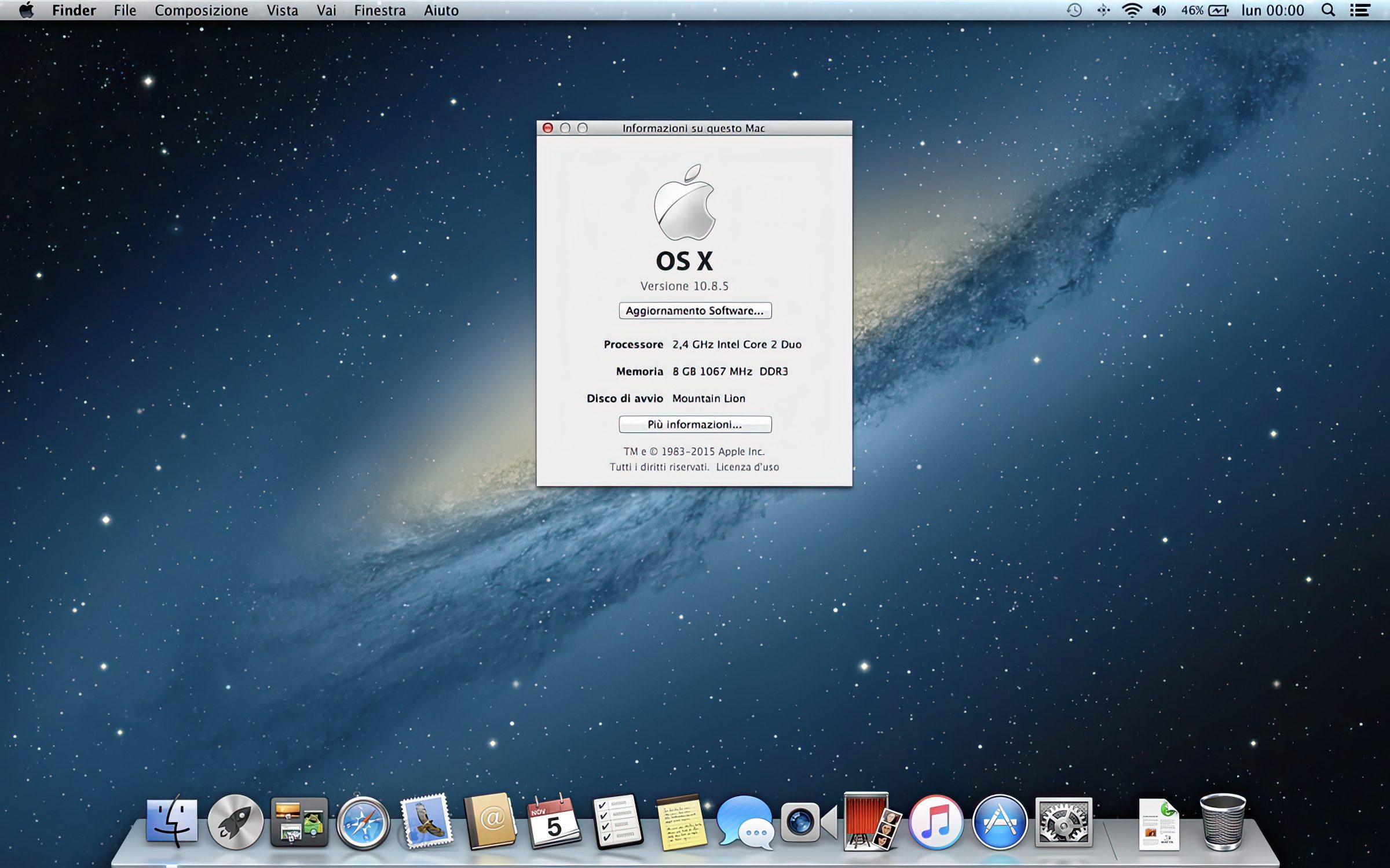 Der Desktop von OS X Mountain Lion inklusive schickem Dock.