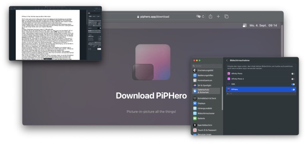 PiPHero im Test: Am Apple Mac beliebige Programmfenster im Vordergrund halten und in individueller Größe frei anordnen.