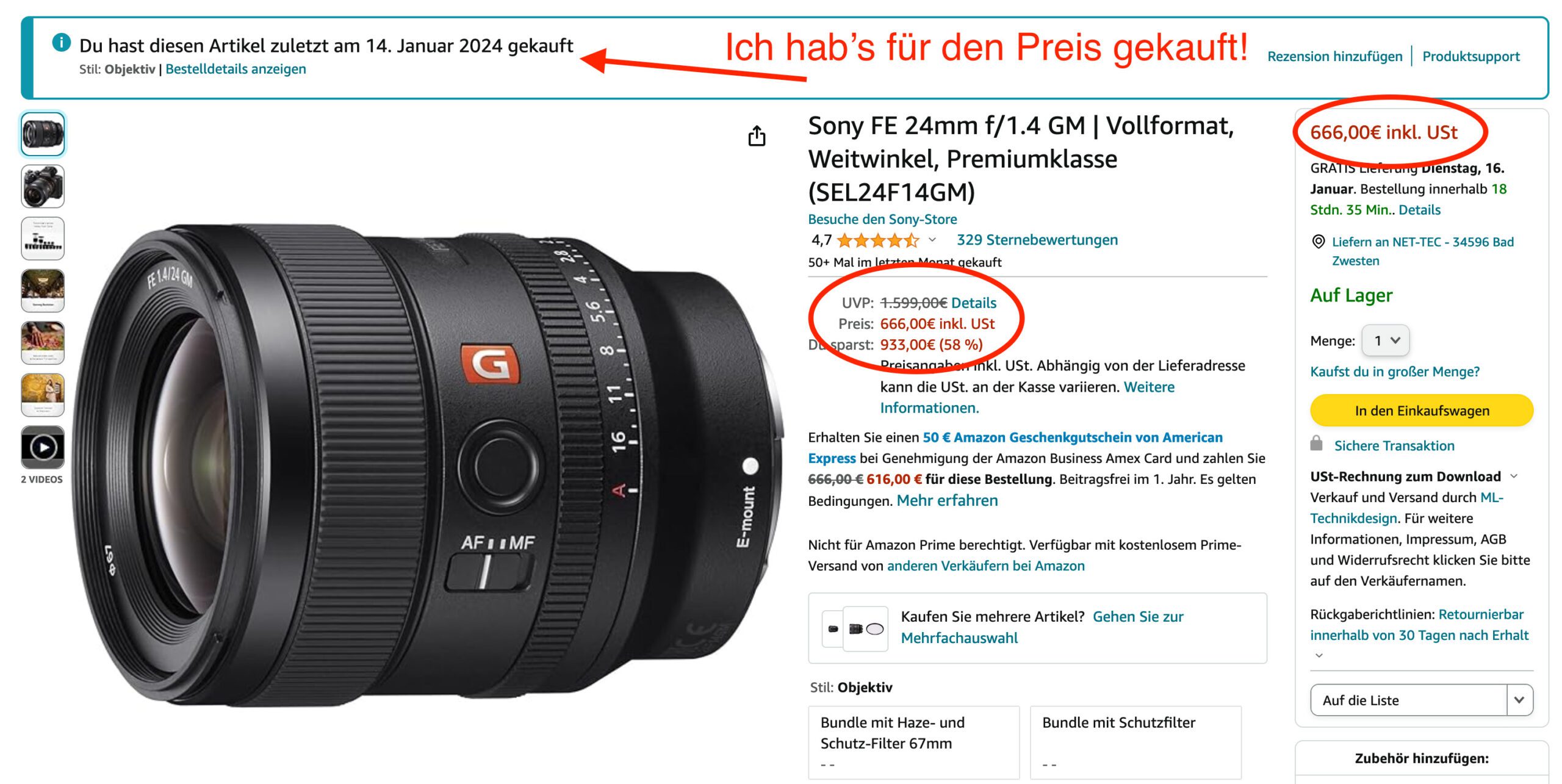 Das Sony FE 24mm GM für 666 EUR ist definitiv ein gutes Angebot.