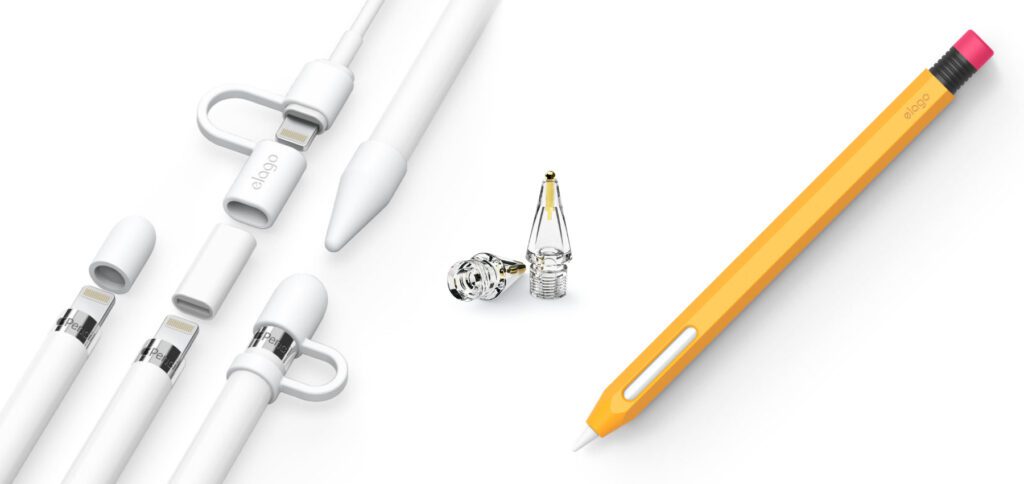 Vom Zubehör-Hersteller elago gibt es unterschiedliche Apple-Pencil-Angebote. Neben einem Kappen-Set für den Apple Pencil 1 sind auch Austausch-Spitzen und Hüllen für den Apple Pencil 2 und für das USB-C-Modell dabei. Bilderquelle: elago.com