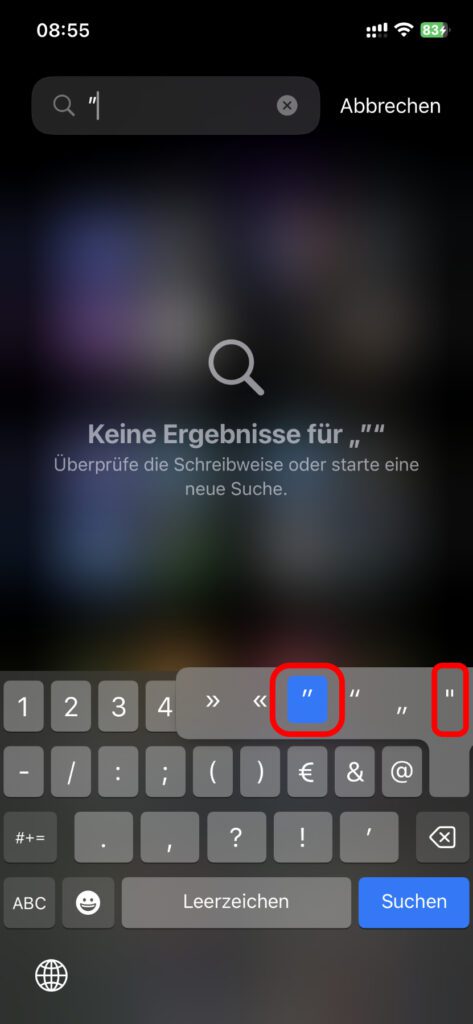 Die verschiedenen hochgestellten Anführungszeichen, durch die der Bug getriggert werden kann, müssen auf der deutschen Tastatur speziell ausgewählt werden. Tippt man nur die einfache Taste an, wird „“ statt "" eingegeben.