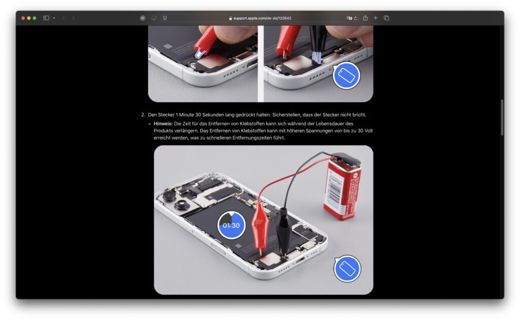 Auszug aus dem offiziellen Apple iPhone 16 Reparaturhandbuch.